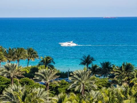 Ocean view through the window of building in Miami Beach Stock Photos