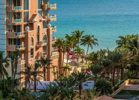 Ocean view through the window of building Stock Photos