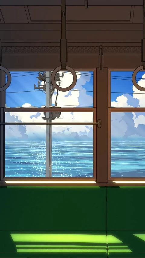 Ocean View Train Interior Loop Animation vertical 4K Stock Footage 335148153
