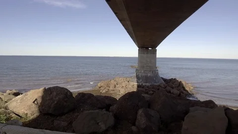 Ocean View Under the Bridge Stock Footage 90935863