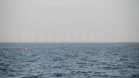 Ocean view - Windmills in the horizon Video stock 130998273