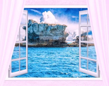 Ocean view window Illustrazione stock