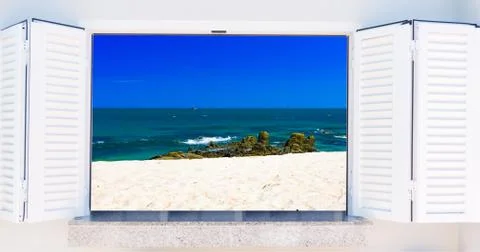 Ocean view window Stock Photos