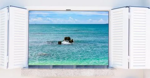 Ocean view window Stock Photos