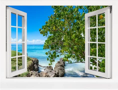 Ocean view window 스톡 사진