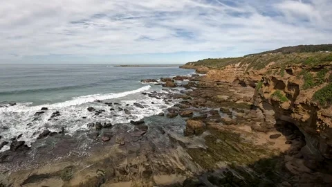 Ocean views and sea cliffs at Caves Beach Lookout, a hidden gem on the NSW .. Stock Footage 282632737