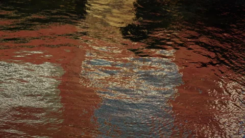 Ocean Water Close-Up with Red Reflections from Building in Slow Motion (Unique) Vídeo Stock 310516580