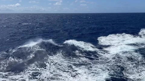 Ocean water. Deep blue. Trace from large ship. Stock Footage 255112334