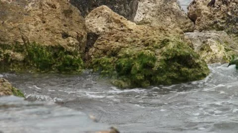 Ocean Water Hitting the Rocks Stock Footage 12207545