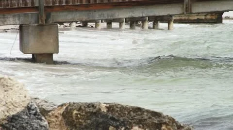 Ocean Water Hitting Under The Bridge Stock Footage 12207544