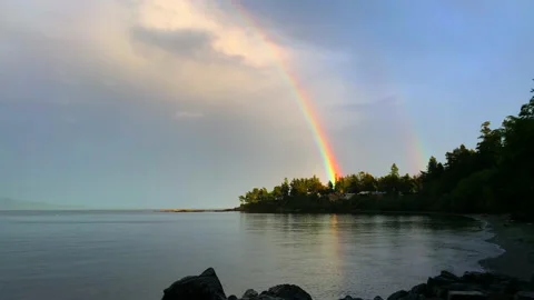 Ocean Water Rainbow and Reflection, Beautiful Sea Nature Colorful Background Stock Footage 144646312