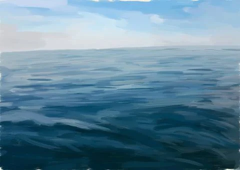 Ocean water surface with waves. Digital oil painting. 스톡 일러스트
