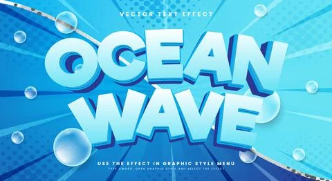 Ocean wave 3d editable text effect Stock Illustration