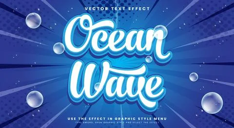 Ocean Wave 3d editable text effect Template Stock Illustration
