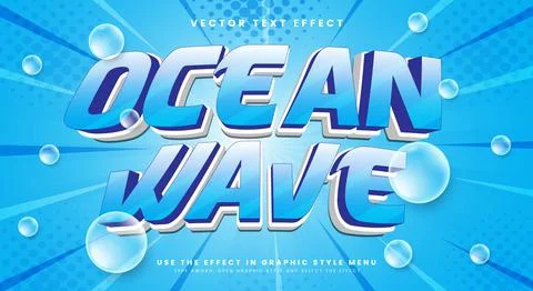 Ocean Wave 3d editable text effect Template Stock Illustration