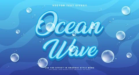Ocean Wave 3d editable text effect Template Stock Illustration