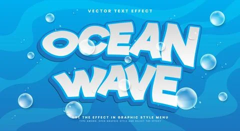 Ocean Wave 3d editable text effect Template Stock Illustration