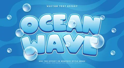 Ocean Wave 3d editable text effect Template Illustration