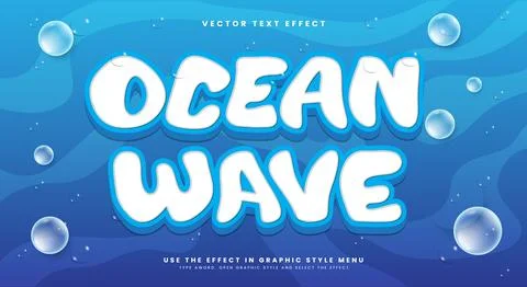 Ocean Wave 3d editable text effect Template Illustrazione stock