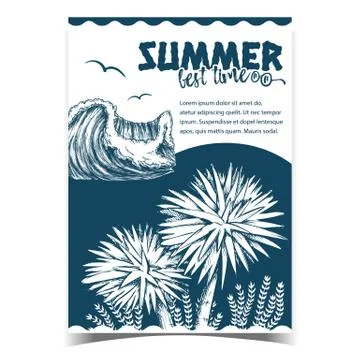 Ocean Wave, Algae Seaweed And Trees Banner Vector Stock Illustration