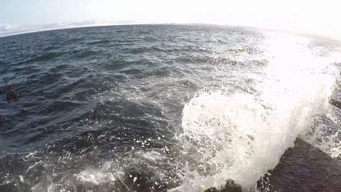 Ocean wave break on rocks - panoramic view Stock Footage 88115041