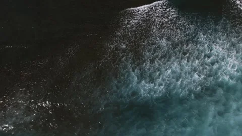 Ocean Wave Breaking Over Dark Water, Top-Down Malibu Aerial Stock Footage 346546800