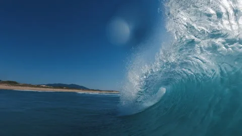 Ocean wave breaks on the camera, speed warp effect with frozen motion. Atlantic Stock Footage 329049344