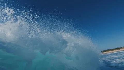 Ocean wave breaks on the camera, speed warp effect with frozen motion. Atlantic Stock Footage 329049901