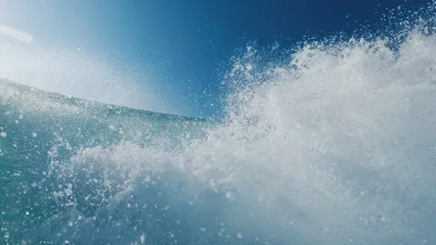 Ocean wave breaks on the camera, speed warp effect with frozen motion. Atlantic Stock Footage 329578203