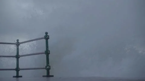 The ocean wave breaks off the pier Stock-Footage 146177536