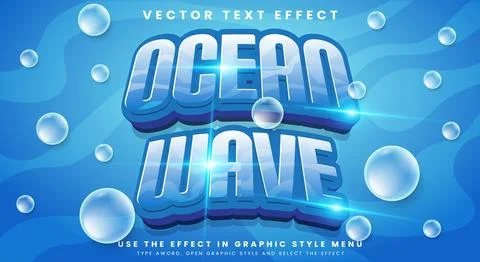 Ocean wave editable text effect in modern 3d style Stock Illustration