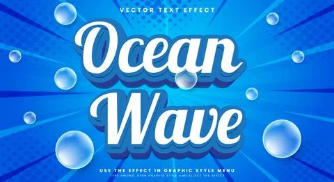 Ocean wave editable text effect Stock Illustration