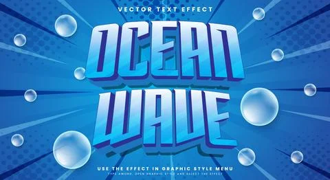 Ocean wave editable text effect Template Stock Illustration
