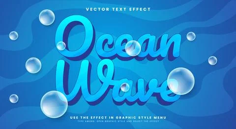 Ocean wave editable text effect Template Stock Illustration