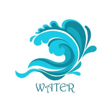 Ocean wave emblem with curly elements Illustrazione stock
