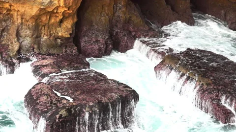Ocean wave is grinding the stone Boca do Inferno, Cascais, Portugal Stock Footage 132858461
