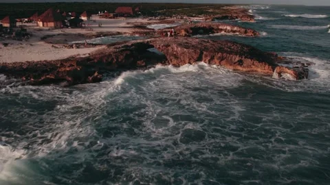 Ocean wave hits the cliff in Mexico 60fps Stock Footage 233437246