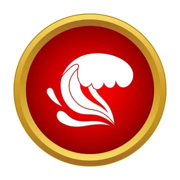 Ocean wave icon red circle gold border Stock Illustration