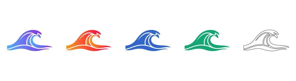 Ocean Wave Icon Set in Gradient and Outline Styles Stock-Illustration