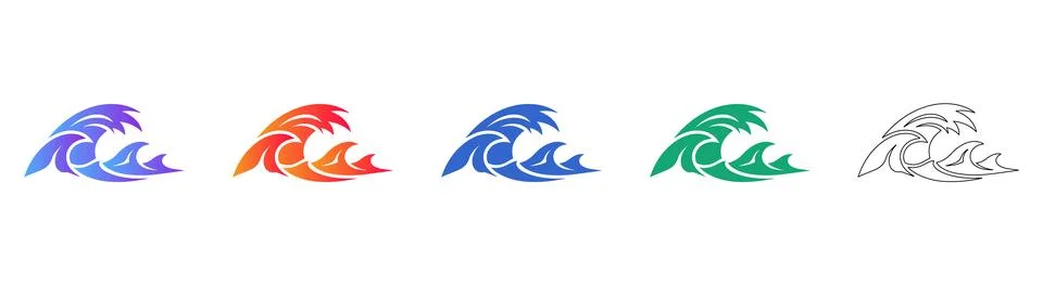 Ocean Wave Icon Set in Various Colors Stock Illustration