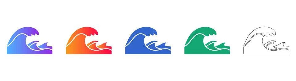 Ocean Wave Icons Set in Gradient Styles Stock Illustration