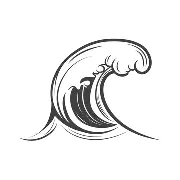 Ocean Wave Line Art, Vector Illustration. Curling Wave Drawing, Wave Tattoo Stock Illustration