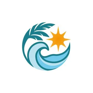 Ocean Wave Logo Design for Beach Travel and Tourism Brand Stock Illustration