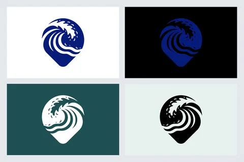 Ocean Wave Map Pin Logo Icon Design Vector Stock Illustration