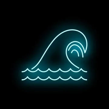 Ocean wave neon light line art drawing Stock Illustration