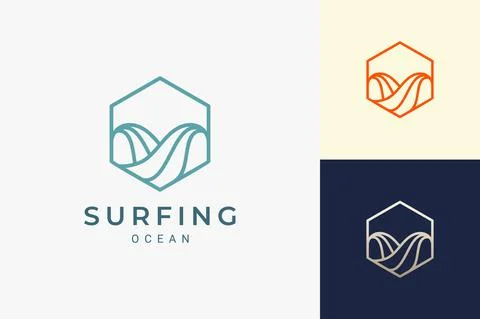 Ocean wave or surf logo in simple hexagon shape Stock Illustration