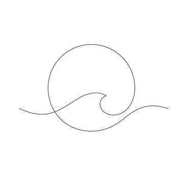 Ocean wave pattern in round shape minimalism concept one line Stock Illustration