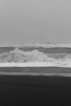 Ocean wave rolling on beach monochrome landscape photo Foto stock