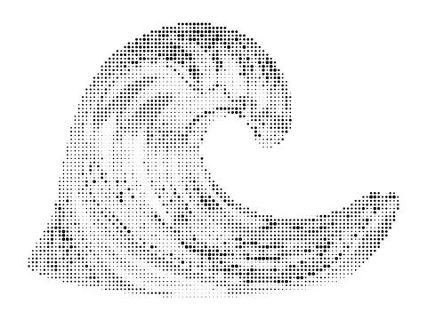 Ocean wave silhouette in black halftone dot pattern on white background for.. Stockillustratie