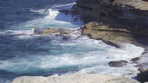 Ocean wave, spindrift, rock Stock Footage 139203309
